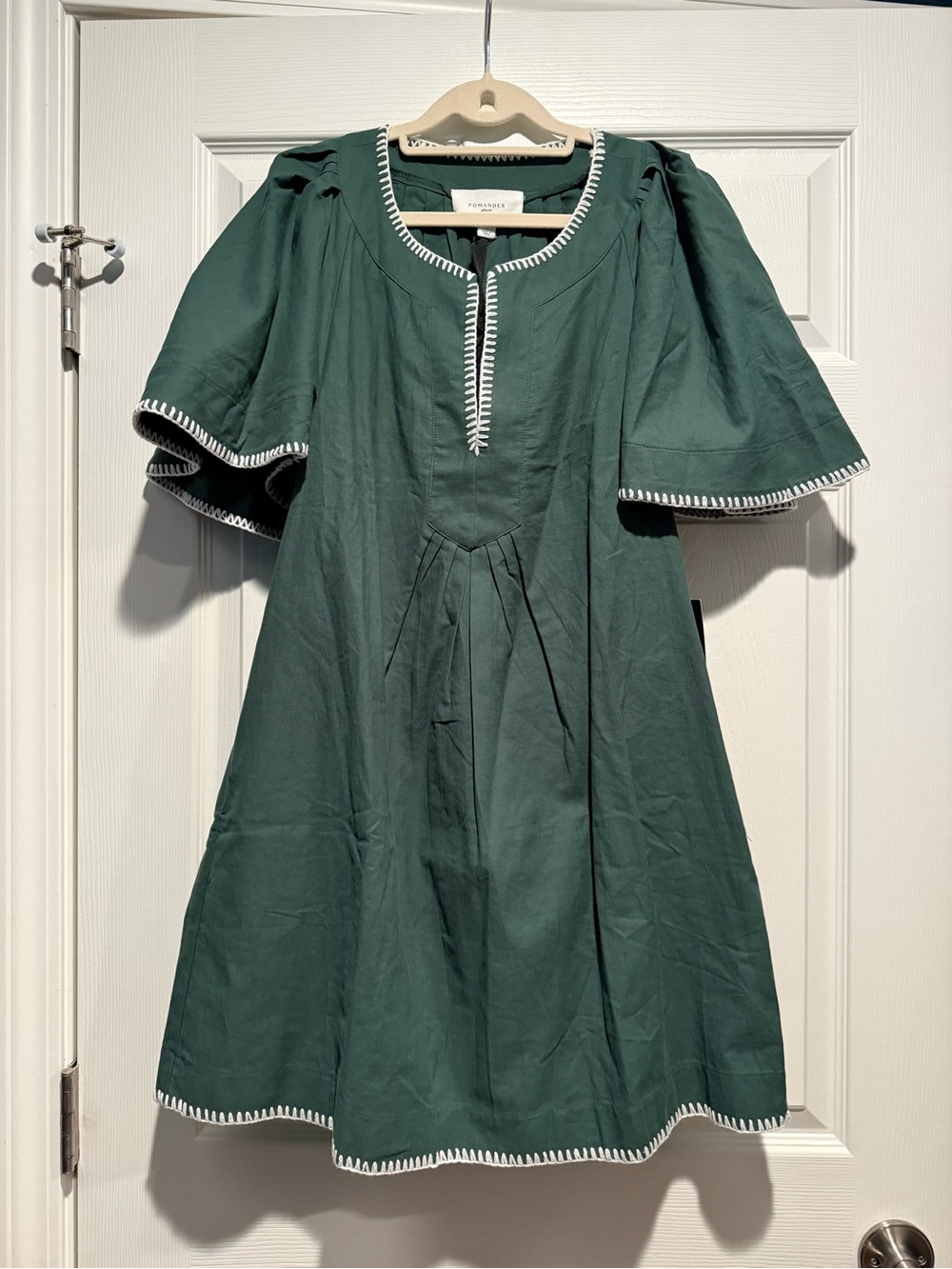 NWT Pomander Place Green Dress with White Ladder Stitch